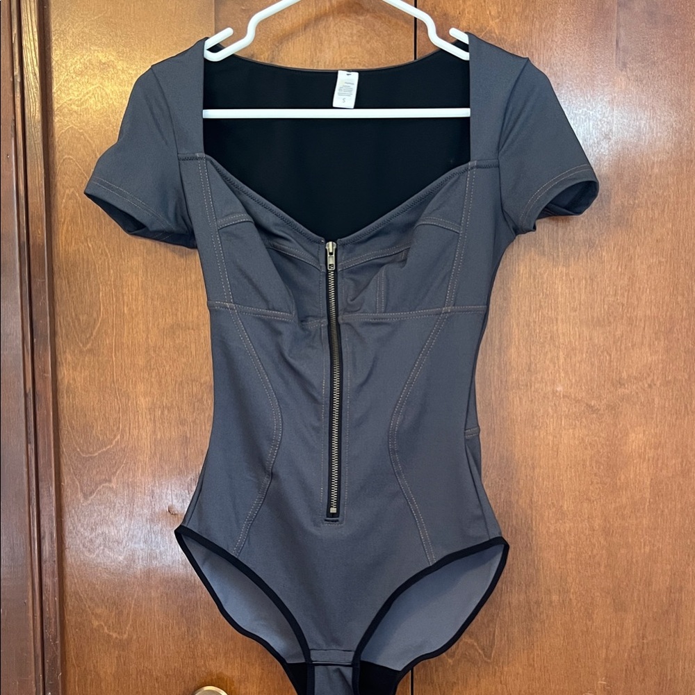 Chic Charcoal Zip-Up Women's Bodysuit